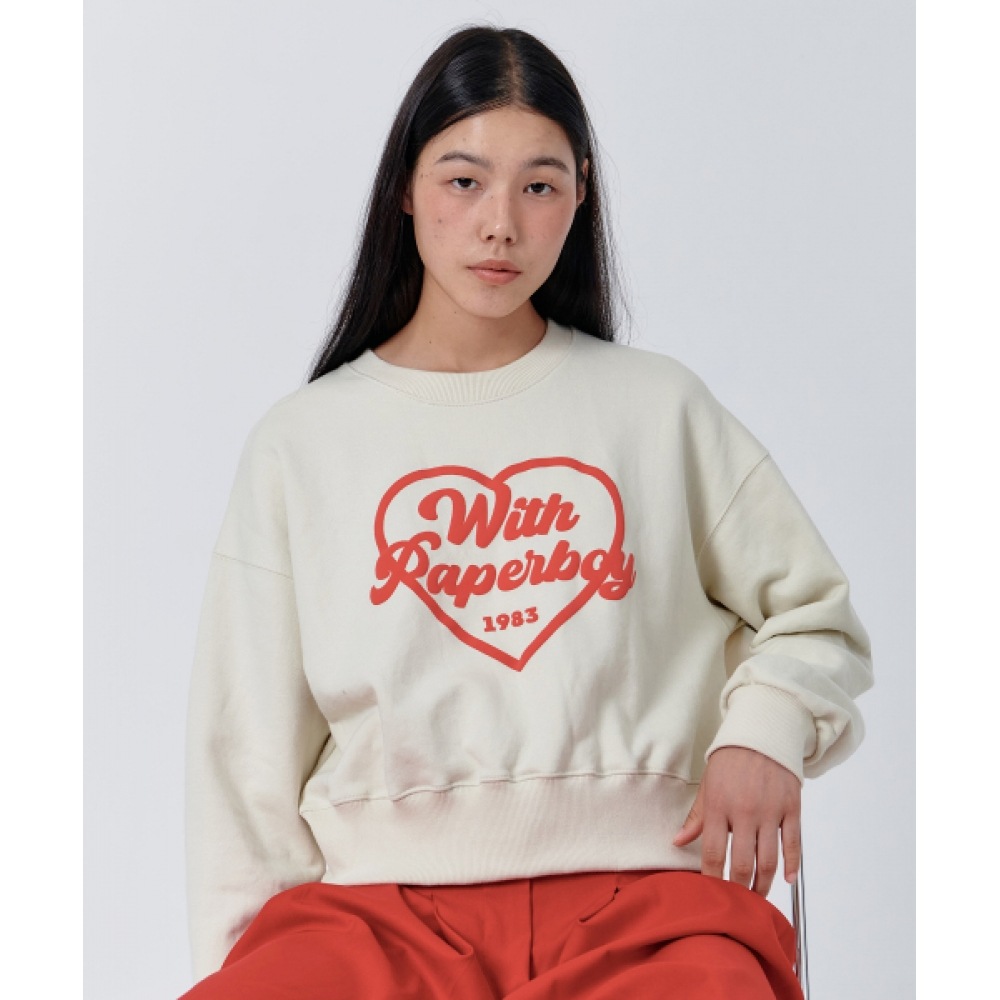 PAPERBOY クロップドフォーミングスウェットシャツ-アーモンド