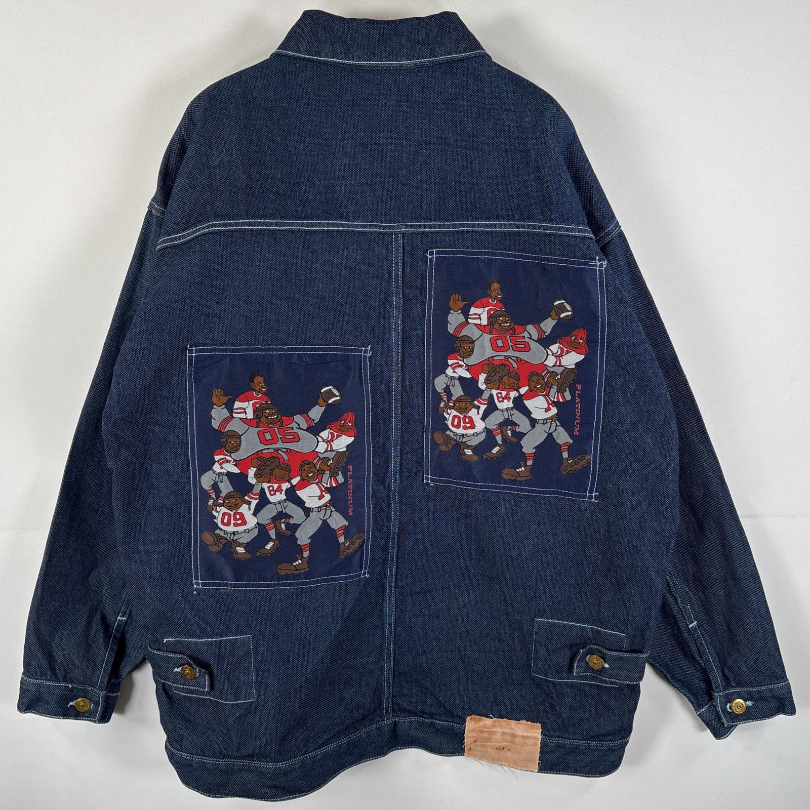 古着 プラチナムフブ PLATINUM FUBU デニム デニムジャケット ジージャン バックパッチ ビッグサイズ 刺繍 XL インディゴブルー メンズ
