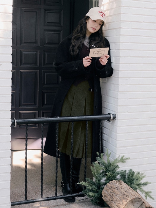 [IVE チャン·ウォニョン モデル着用] WOOL BLENDED PLEATS SKIRT KHAKI 限定版 韓国の人気ファッションブランド