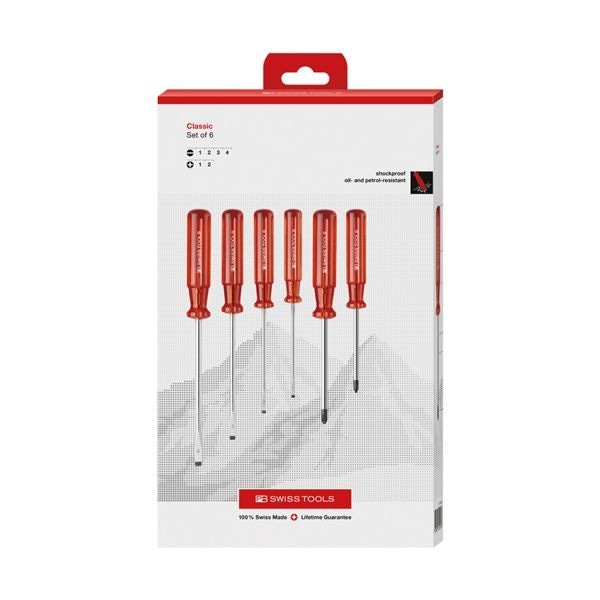 PB SWISS TOOLS ピービースイスツールズ 6本組 クラシックハンドル ドライバーセット（マイナス/プラス） ペーパーボックス入 1560.CBB