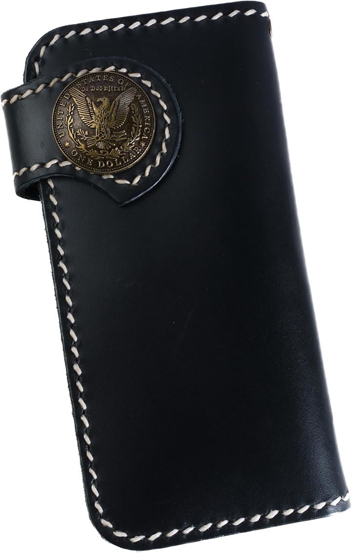 財布 メンズ バイカーズウォレット 長財布 本革 ライダースウォレット レザーウォレット 二つ折り 革財布 牛革 メンズ長財布 ロングウォレット 長サイフ アメカジ(ブラックxイーグル) 5,260円