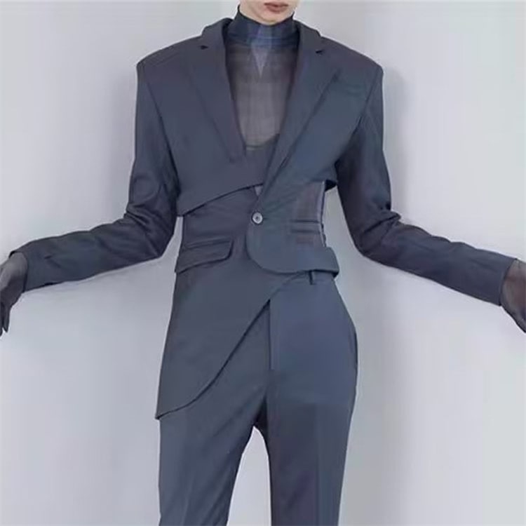 スーツコート 洋服 上着 上品映え カップル 2024春 大人気 透かし彫り スリム 通勤 気質 アシンメトリー