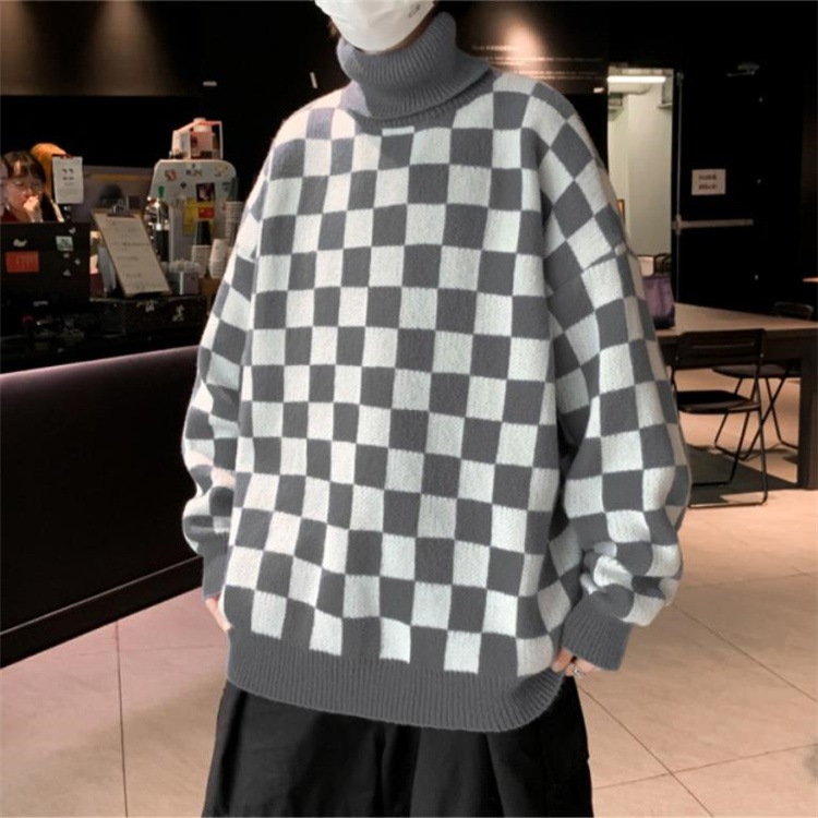 INSスタイル 2021 秋冬 ゆったりする 学生 格子縞 タートルネック セーター 厚手 トレンド 5,063円