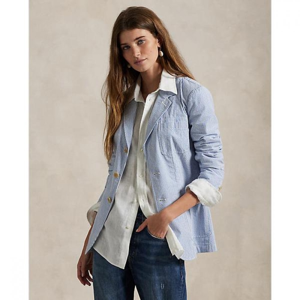 ポロラルフローレン女性用ストライプコットンシーサーサッカーブレザー (WMPOOTWN5V20299400)