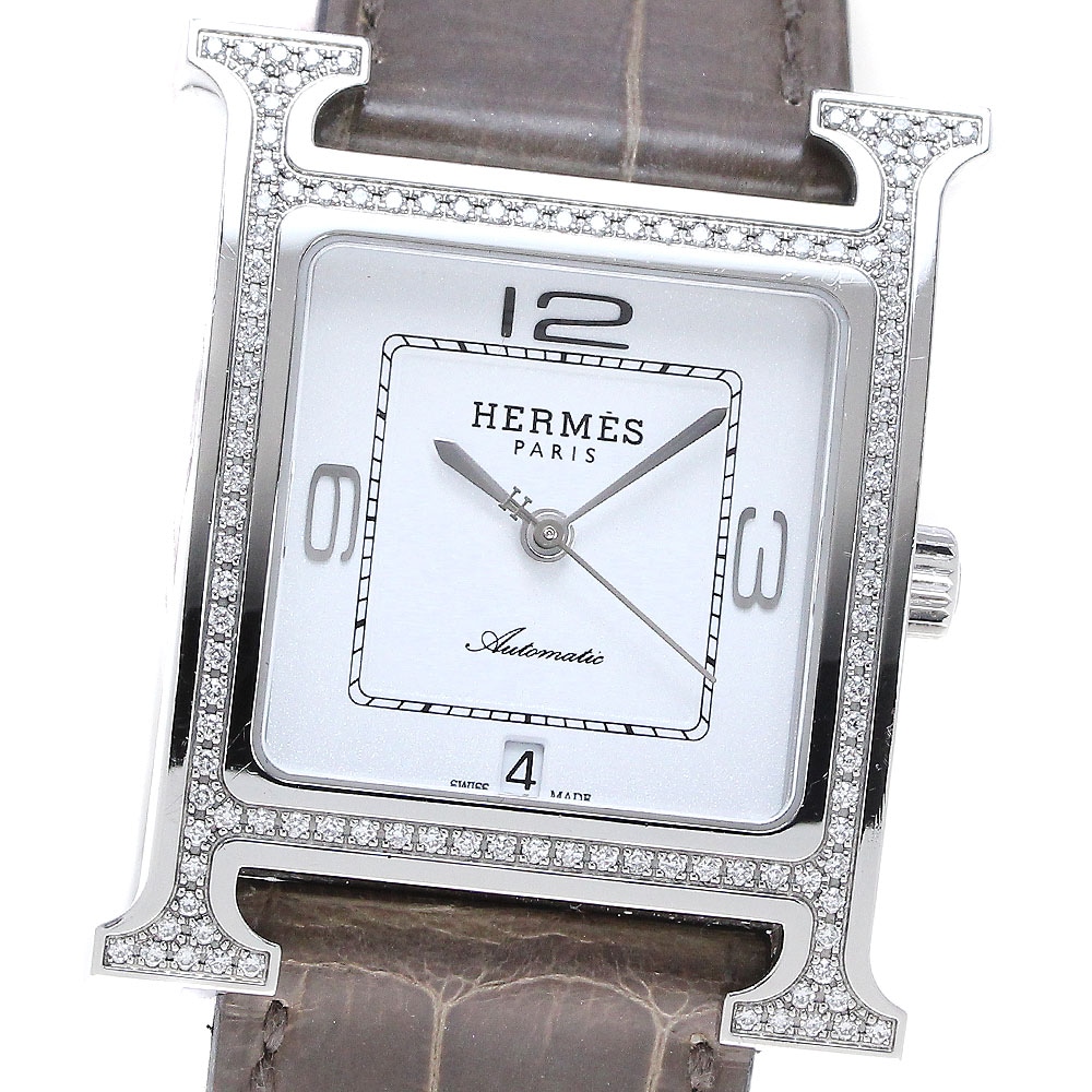 エルメス HERMES HH3.530 Hウォッチ ダイヤベゼル 自動巻き レディース 内箱付き_846811【中古】