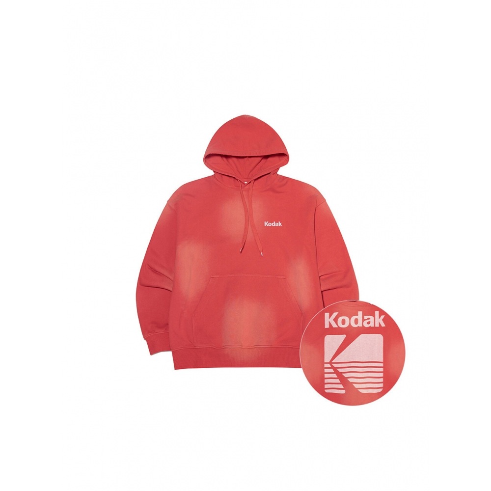 コダックアパレルカラーアイセミオーバーフィットフード付き T シャツレッド