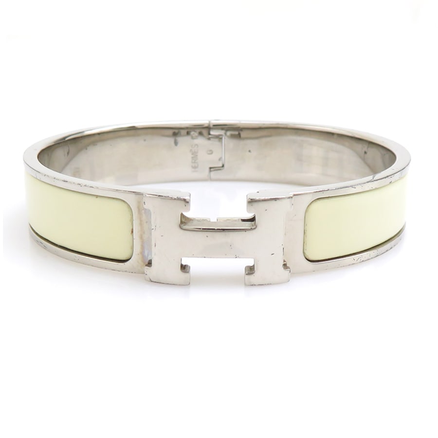 エルメス HERMES バングル ブレスレット クリッククラックH メタル/エナメル シルバー/オフホワイト レディース e61915a