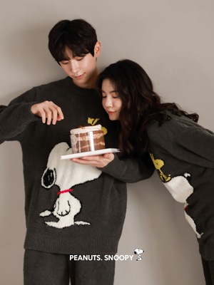 ルパジャマ秋冬長袖コーダウンスヌーピー男性レディース保温ハーフダウンルームウェアセット