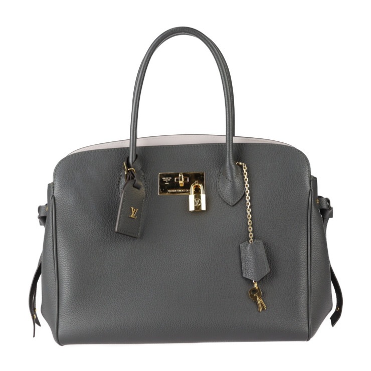 美品 LOUIS VUITTON ルイ ヴィトン ハンドバッグ M55317 ミラMM トリヨンレザー エタン グレー系 ゴールド金具 トートバッグ ターンロック ビトン【本物保証】
