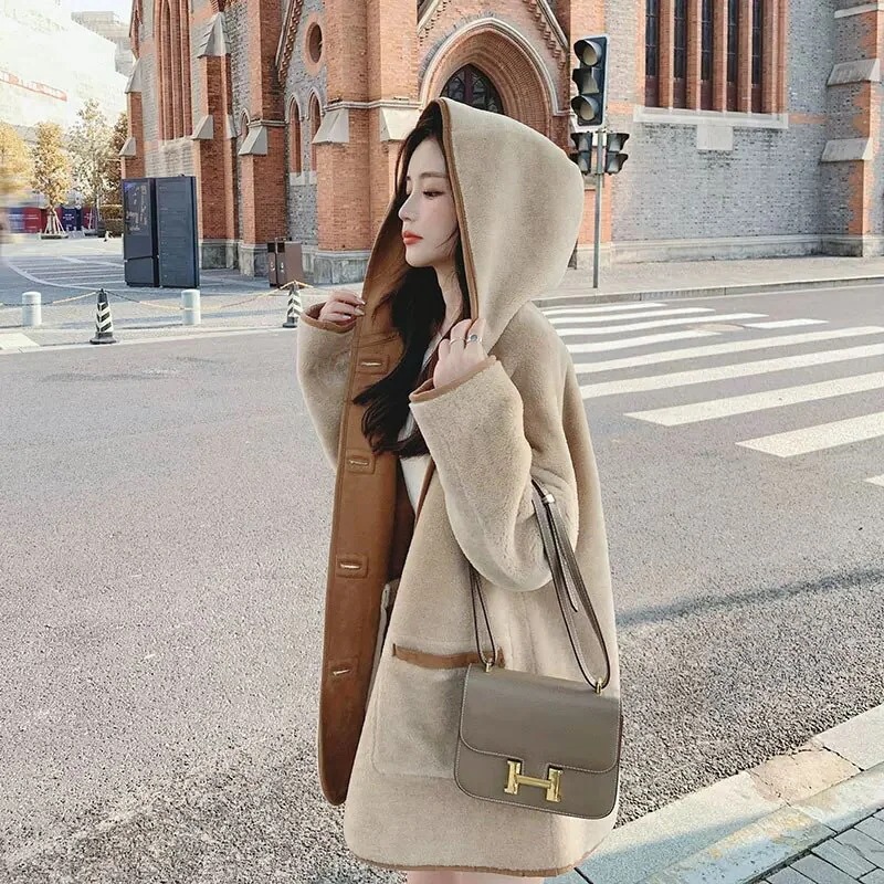 チェスターコート 冬アウター 韓国ファッション 両面で着られる ラムウール パーカー 秋冬 アウター 厚手 裏起毛 ジャケット