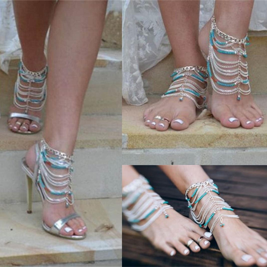 ボヘミアンターコイズビーズアンクレット 1個販売 メンズ レディース ペア ブレスレット 裸足 素足 足首 サンダル ミュール ビーチ 手首 フット 足輪 アクセサリー sta00-anb0210