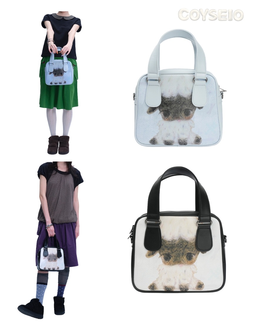 韓国限定 人気 SNS 流行 ファッション トレンド バッグ ハンドバッグ VINTAGE SHEEP GRAPHIC TOTE バッグ (2色)
