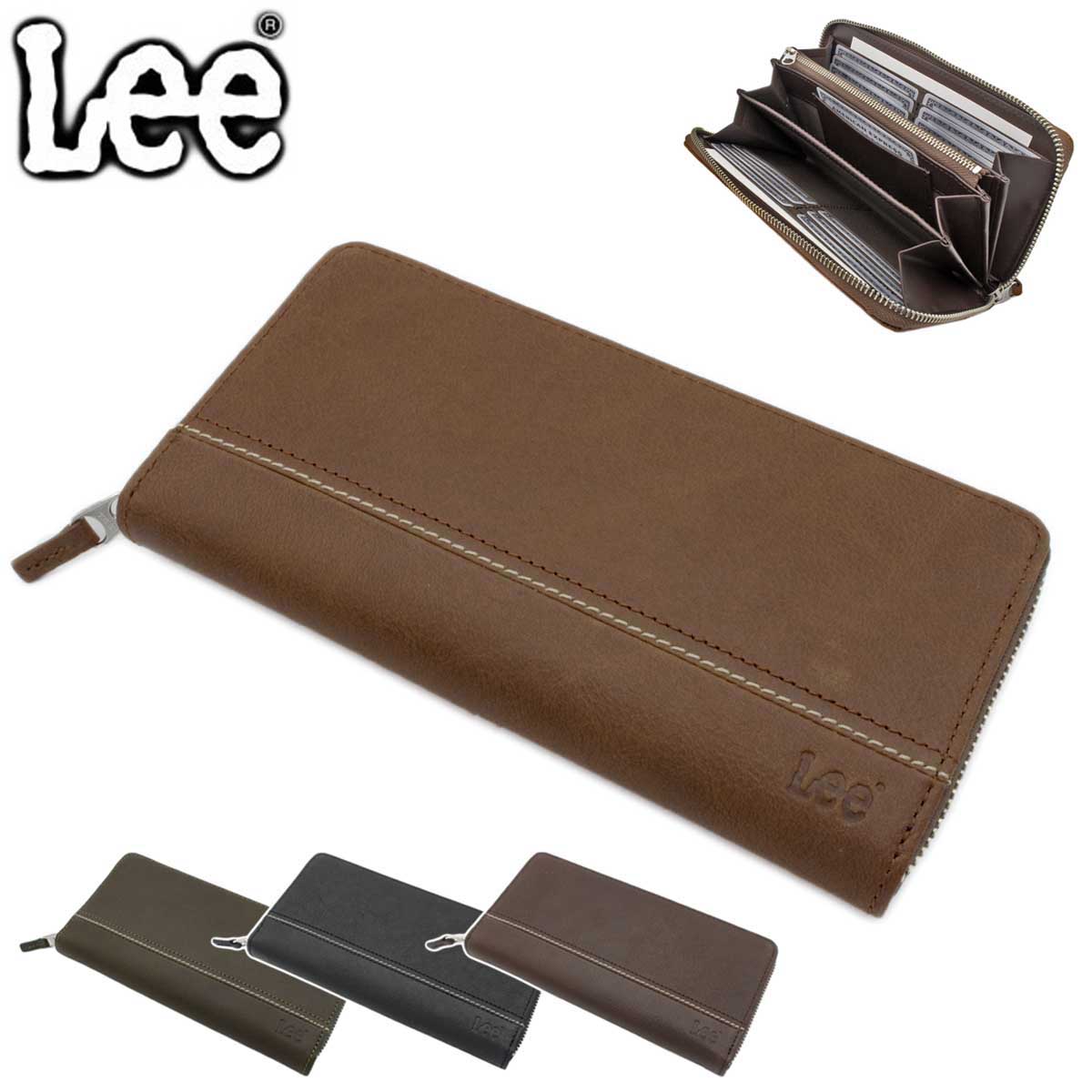 財布 メンズ レディース 本革 サイフ 牛革 束入れ ウォレット ブランド Lee #520526 ラウンドファスナー レザー 小銭入れ カードポケット ギフト プレゼント