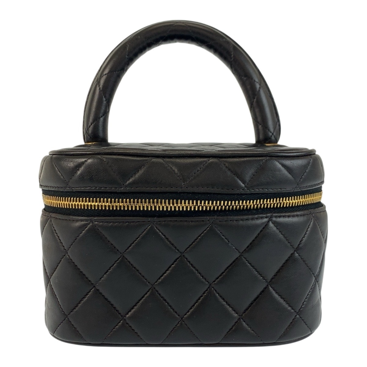 美品 ヴィンテージ マトラッセ ブラック 黒 ゴールド金具 ラムスキン ハンドバッグ バニティバッグ レディース 503246