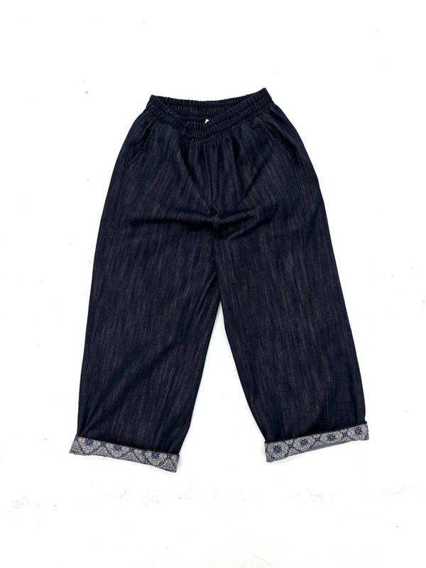 配色ロールアップデニムパンツ