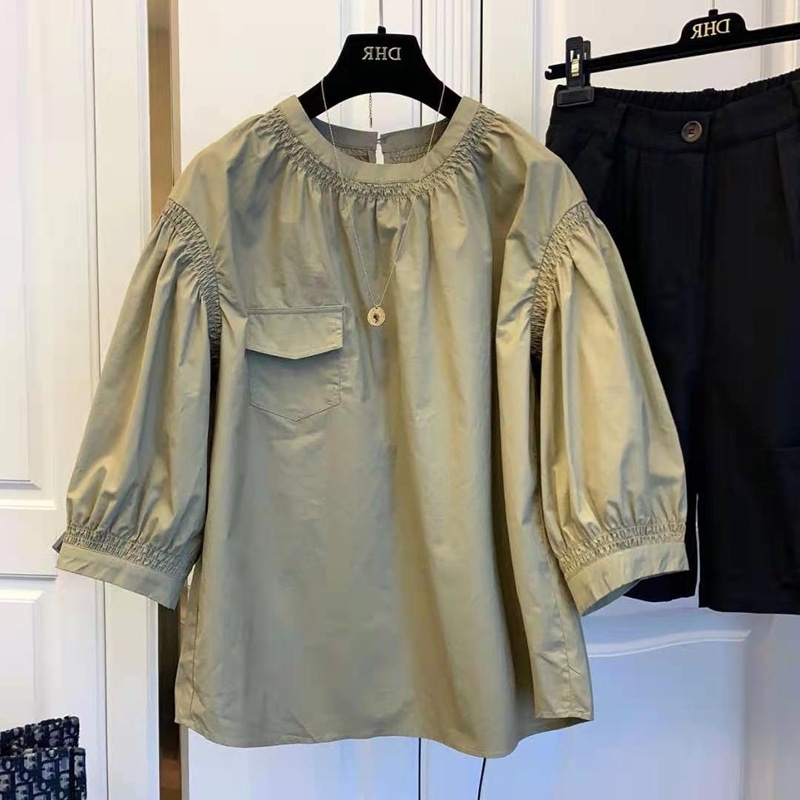 トップス Tシャツ シャツ カットソー 白シャツ 白トップス 袖あり 5分袖 五分袖 パフスリーブ ドロップショルダー クルーネック ワイド シャーリング かわいい 大人可愛い きれいめ