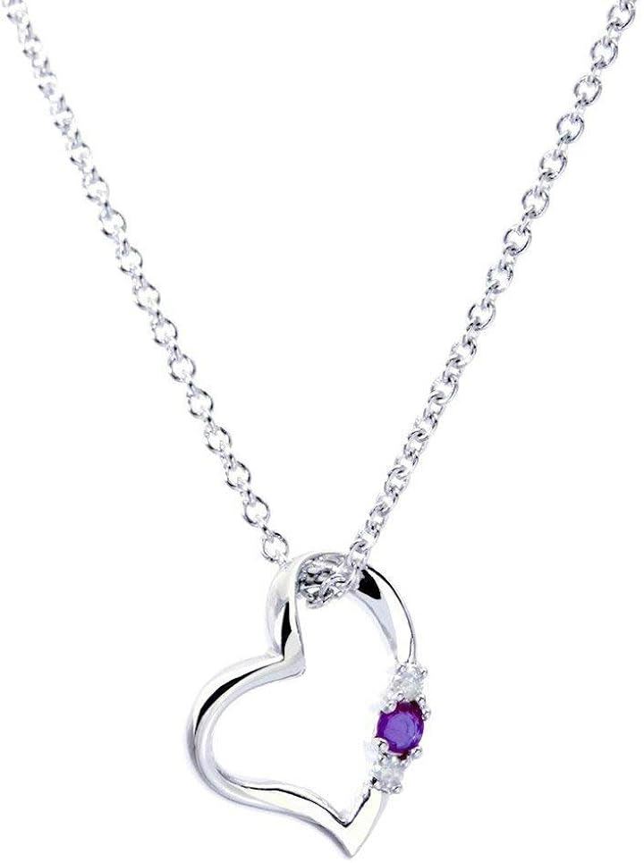 ハート アメジスト ペンダント ダイヤモンド 2月の誕生石紫 小さい 小さめ 小粒 小ぶり ネックレス レディース(パープル)