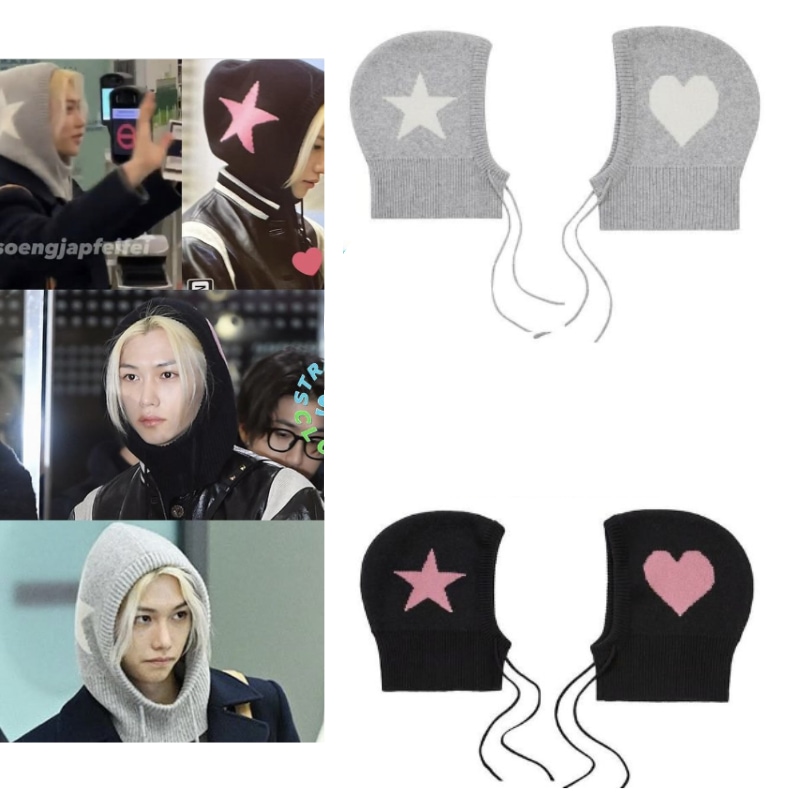 【Straykids felix着用】ニットイヤーマフ　耳当て　防寒 HEART STAR BALACLAVA