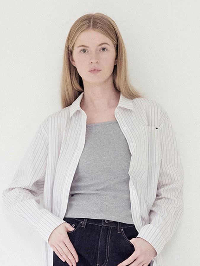 KIRSH PLAIN STRIPE LOOSE FIT SHIRT [WHITE]