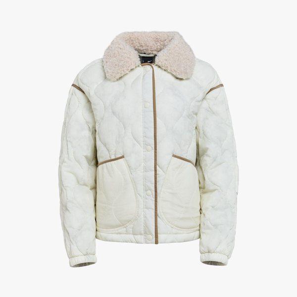 女子アイボリーボアシャツネックカラーキルティングパディングジャケット / 女性用冬ジャンパー PS3WJ24W701_IC