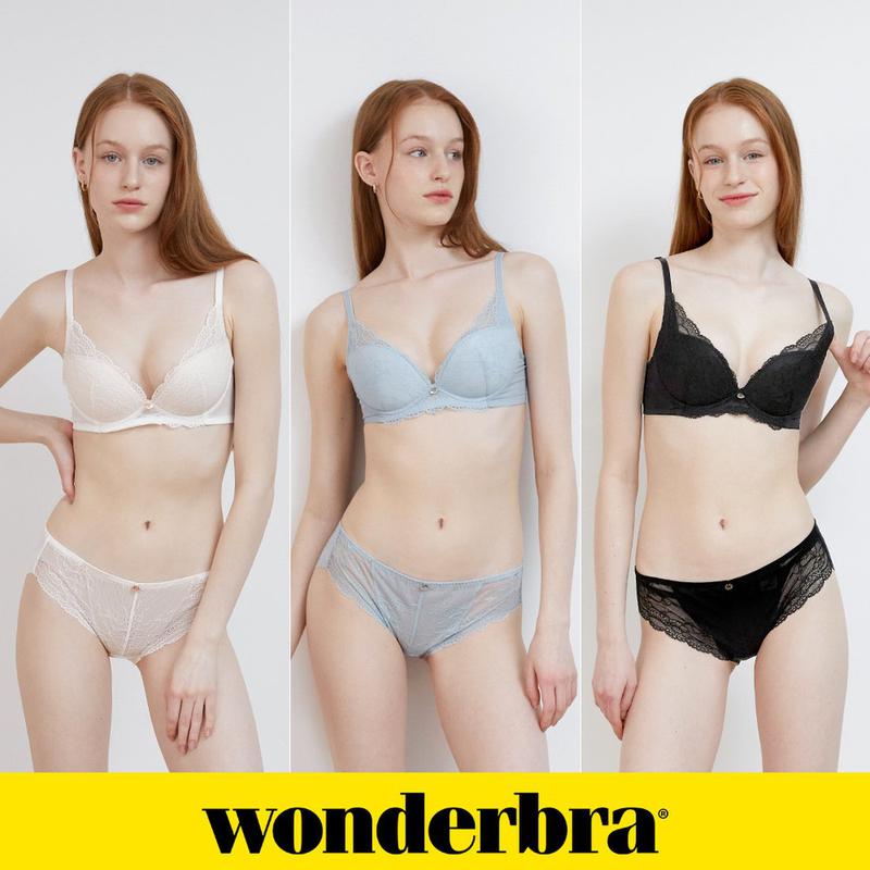 [Wonderbra] ソフトレース ノンワイヤー ブラパンティー 6種セット アイボリー+ブラック+ブルー WBW4N242526_T