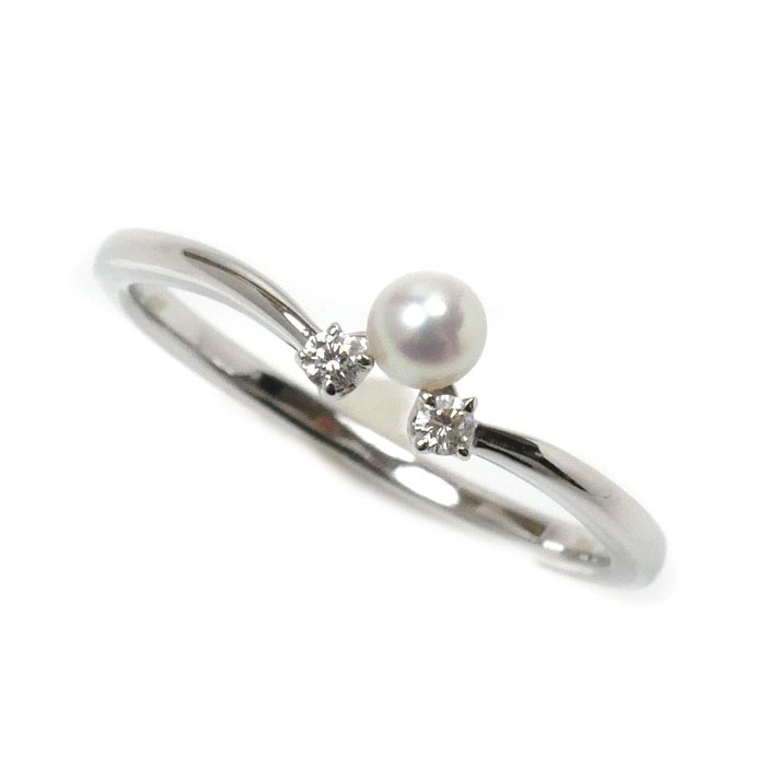 MIKIMOTO ミキモト K18WG ホワイトゴールド リング・指輪 アコヤパール約3.3mm ダイヤモンド 13号 2.0g レディース 中古