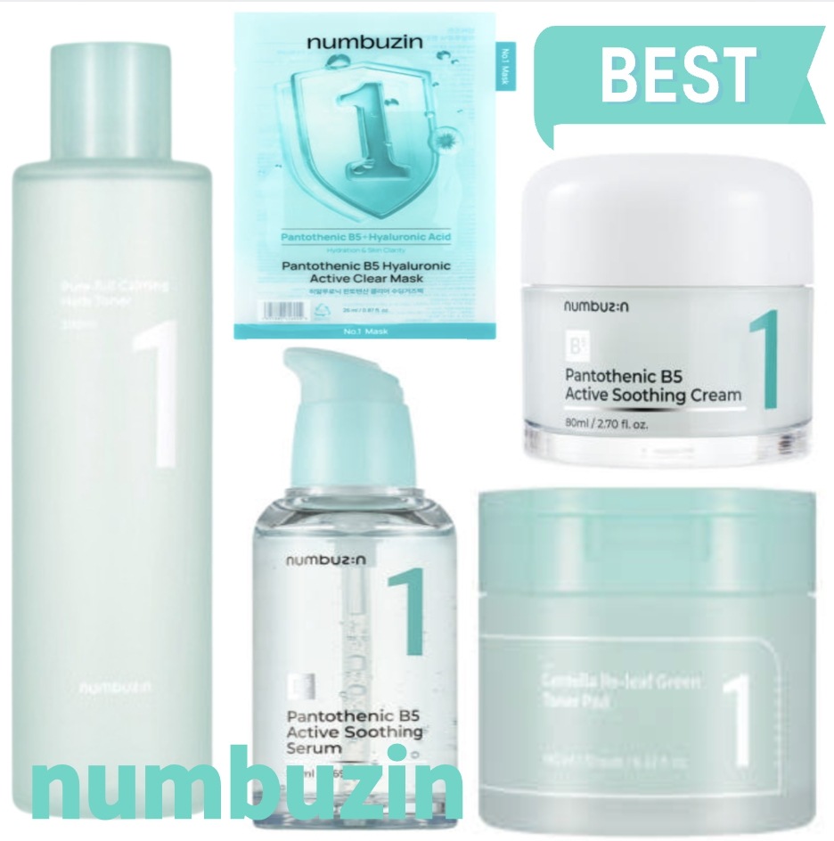 [ 1番 5種セット] 1番 パントテン酸トラブルケア 5種セット パッド 70枚 + トナー 300ml + セラム 50ml + クリーム 80ml + ヒアルロニックパントテン酸 マスク, 5枚