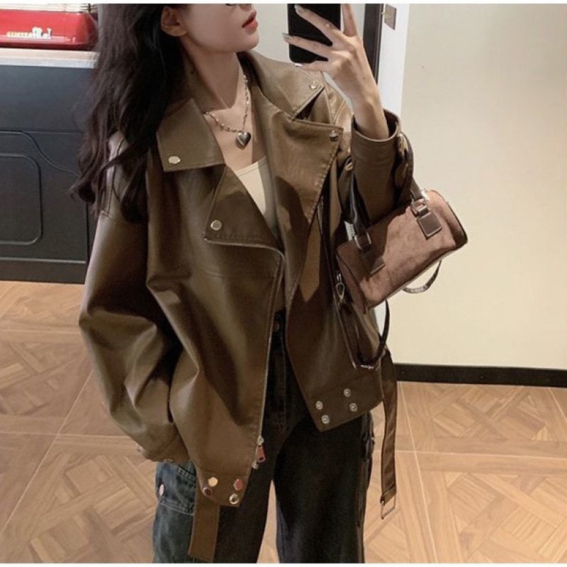 メイラード レザージャケット レディース 年秋冬新作 ショートスーツ 衿甘 クール ゆったり 長袖 ジャケット バイクウェア