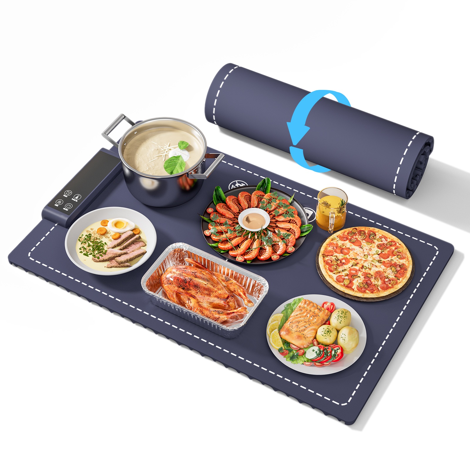 食品保温トレイ 食品保温プレート フードウォーマープレート 6段温度調節可能 1-5Ｈタイマー機能 60.5×38cm 折りたたみ式 テーブル保温プレート ホットプレート 多機能食品断熱プレート ピザ