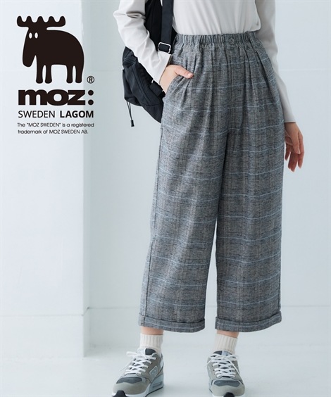 ロングパンツ ｍｏｚ モズ 先染チェックゆったりストレッチワイドパンツ