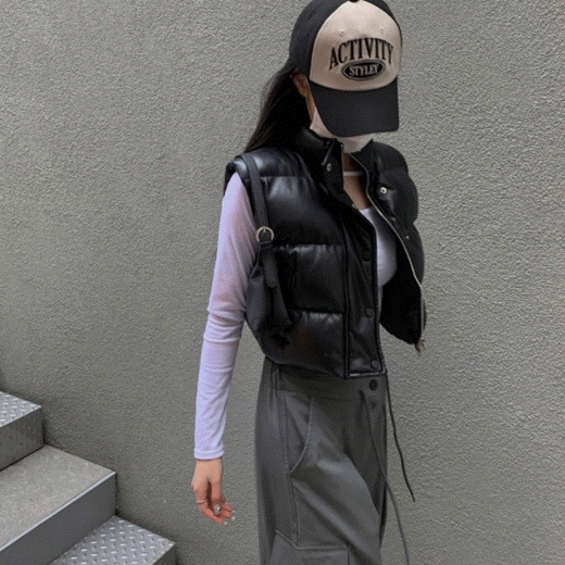 Leather crop padding vest
