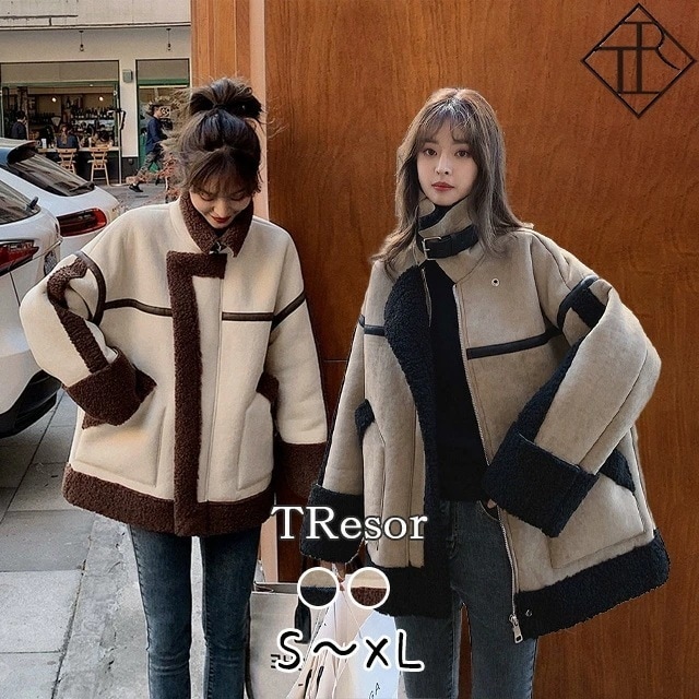 ２点で13o円OFF！【即納】アウター レディース ボア コート ブルゾン もこもこ 大きいサイズ 秋 冬 暖かい スタンドカラー ボアジャケット 大人可愛い ナチュラル カジュアル ガーリー 防寒対