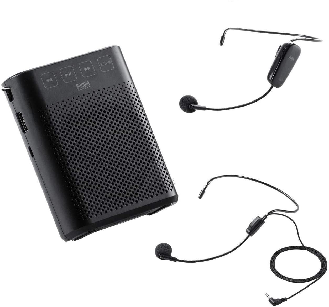 サンワダイレクト 拡声器 ワイヤレス 有線マイク付 ハンズフリー 小型 10W USB充電式 2人同時使用OK 400-SP079