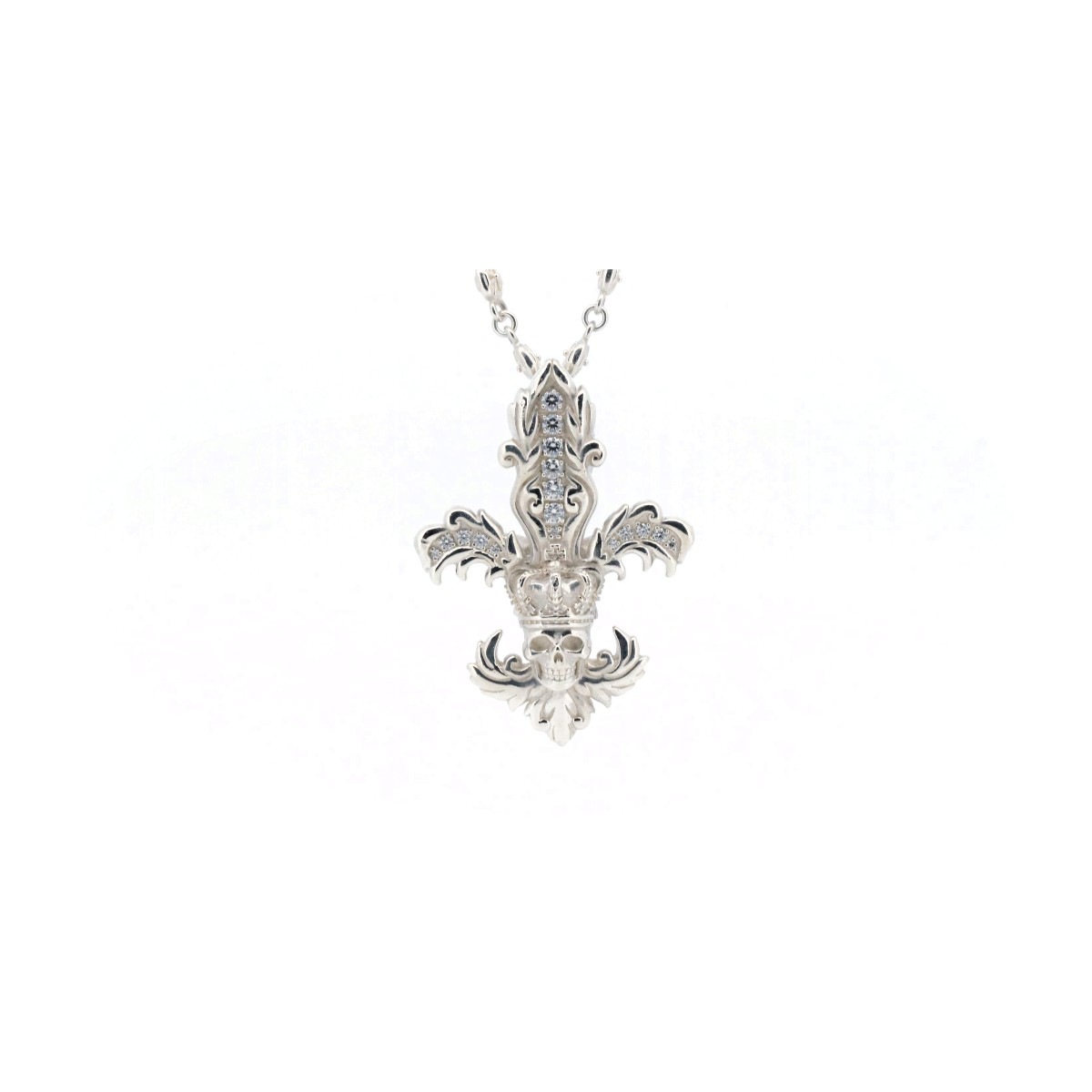 クロス/スカル キュービックジルコニア ネックレス SV925(シルバー)