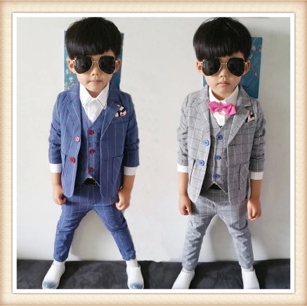 期間限定子供服　スーツ　タキシード 発表会 男の子　長袖ワイシャツ　ジュニア　韓国　子供服 卒園式 卒業式　ファッション　ジュニアスーツ キッズ おしゃれ新作タキシード　チェック柄　ワイシャツ