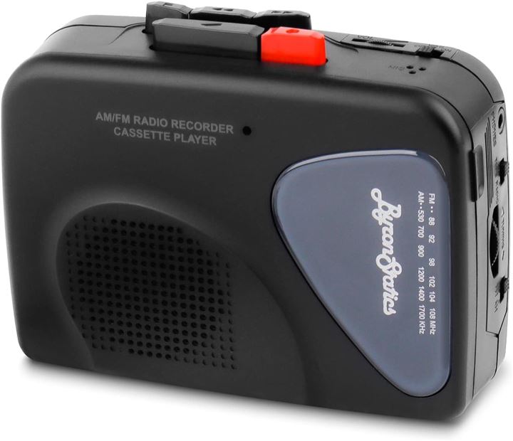 ポータブルカセットプレイヤー レコーダー FM AM ラジオ テーププレーヤー 内蔵マイク 外部スピーカー 手動録画 VAS 自動停止システム 単 3 電池 2 本 USB(ブラック)