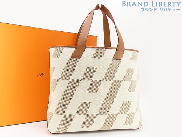 未使用エルメスHアンビエ40GMトートバッグハンドバッグゴールドブラウンベージュトワルアッシュキャンバス