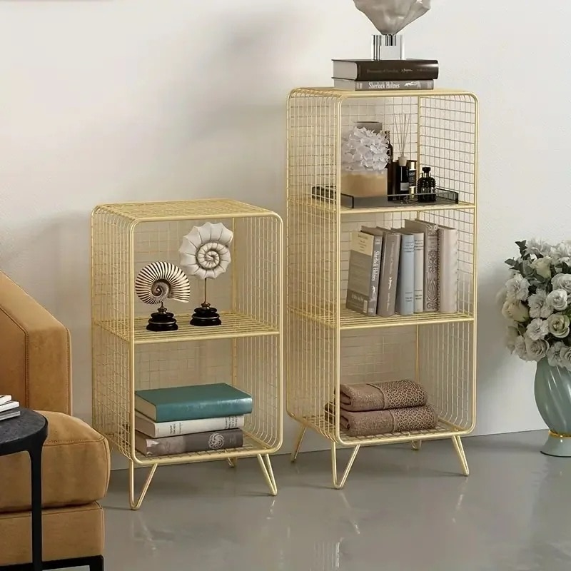 収納棚 マルチティア収納棚 スカンジナビア風 2段 3段 ブラック ゴールド 高耐久性 メタルフレーム お洒落 SNS映え 本棚 シンプル 4-7