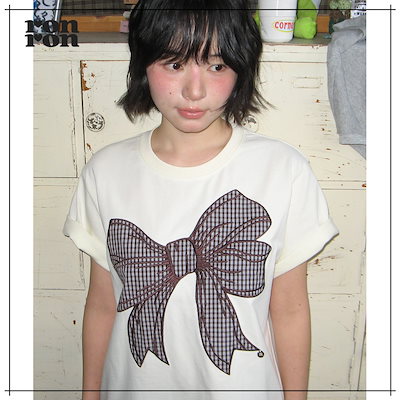 【RONRON】 BIG RIBBON APPLIQUE BASIC FIT T SHIRT SOFT YELLOW 正規品