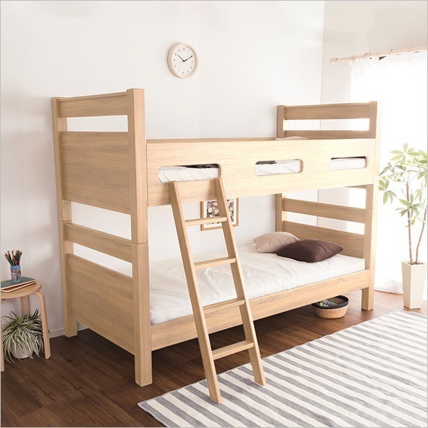 木目調3Ｄシート二段ベッドCLID-クリッド-2段ベッド すのこ シンプル 通気性 安心 分割式