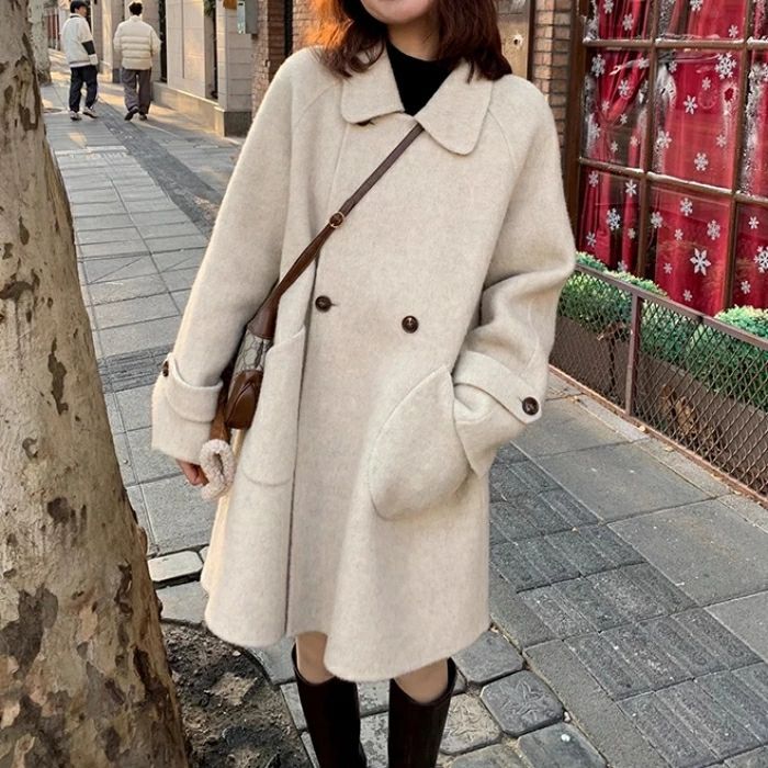可愛い ゆったり 秋 カジュアル 40代 フェミニン 冬 ブルゾン ベージュ 羽織り ステンカラー Aライン コート 20代 ウール レディース テーラード 大人 ジャケット チェスターコート エレ