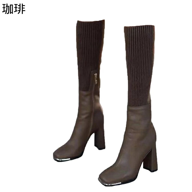 ソックスブーツ ロングブーツ ハイヒール8cm レディース サイドジッパー ストレッチブーツ 弾力性 ニット 秋冬 長ブーツ 脱げない 防水 快適 痛くない 歩きやすい 履きやすい