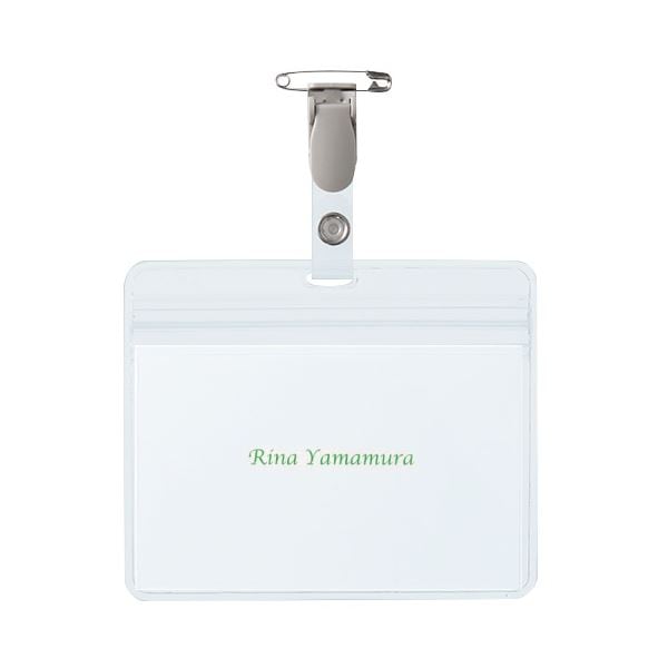 （まとめ） TANOSEE タッグ名札 チャック付大 安全ピン・クリップ両用型 1パック（10個） (×5セット)
