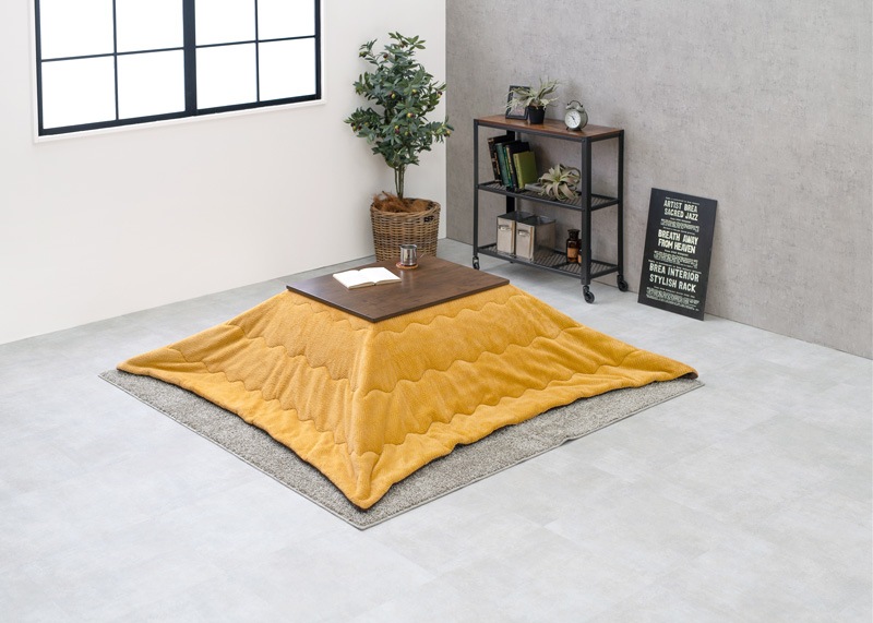 こたつセット こたつ うす掛布団 2点セット ダークブラウン / イエロー 75x60cm ヴィンテージテイスト 継足 オールシーズン コタツ テーブル