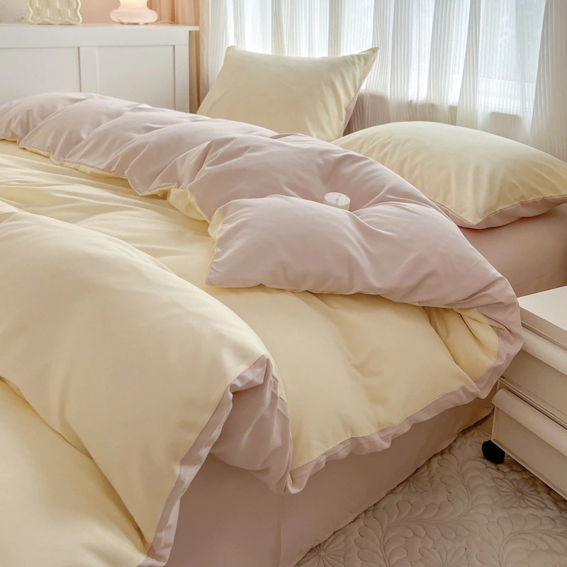 今の流行無地 4 ピース シンプル キルト カバー 起毛 キルト カバー 洗浄綿 学生寮 寝具 4,730円