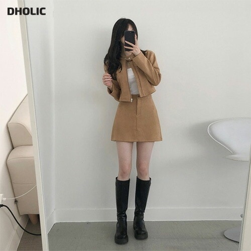 [メガ割りSALE]エコスエードバイカージャンパー&ミニスカートSET