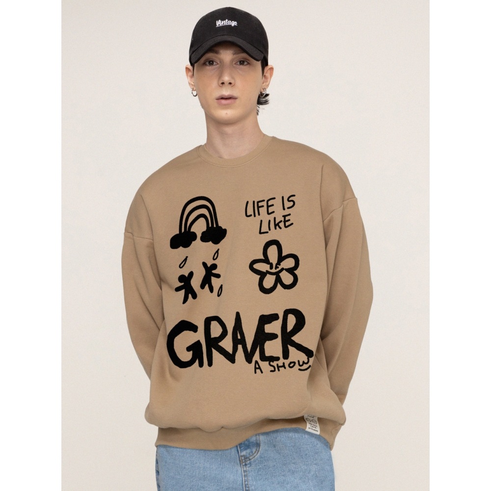 GRAVER マルチ1 ロゴ マンツーマンベージュ
