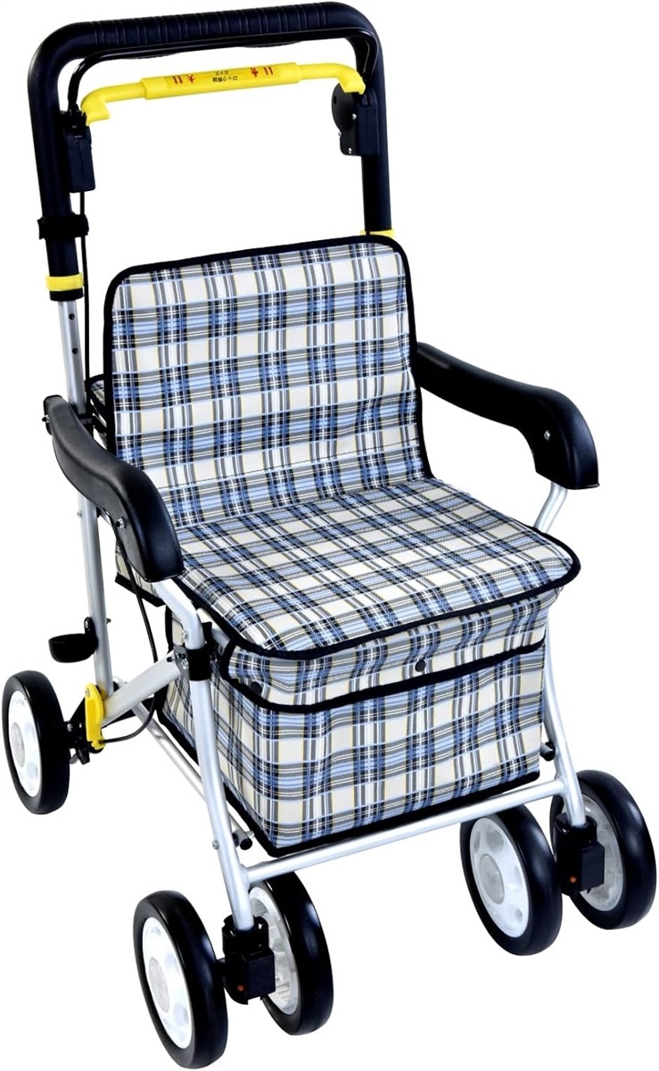 ケア・ペアレント Care-Parent シルバーカー アルミ製 折りたたみ 軽量 手押し車 MDM(格子 ブルー)