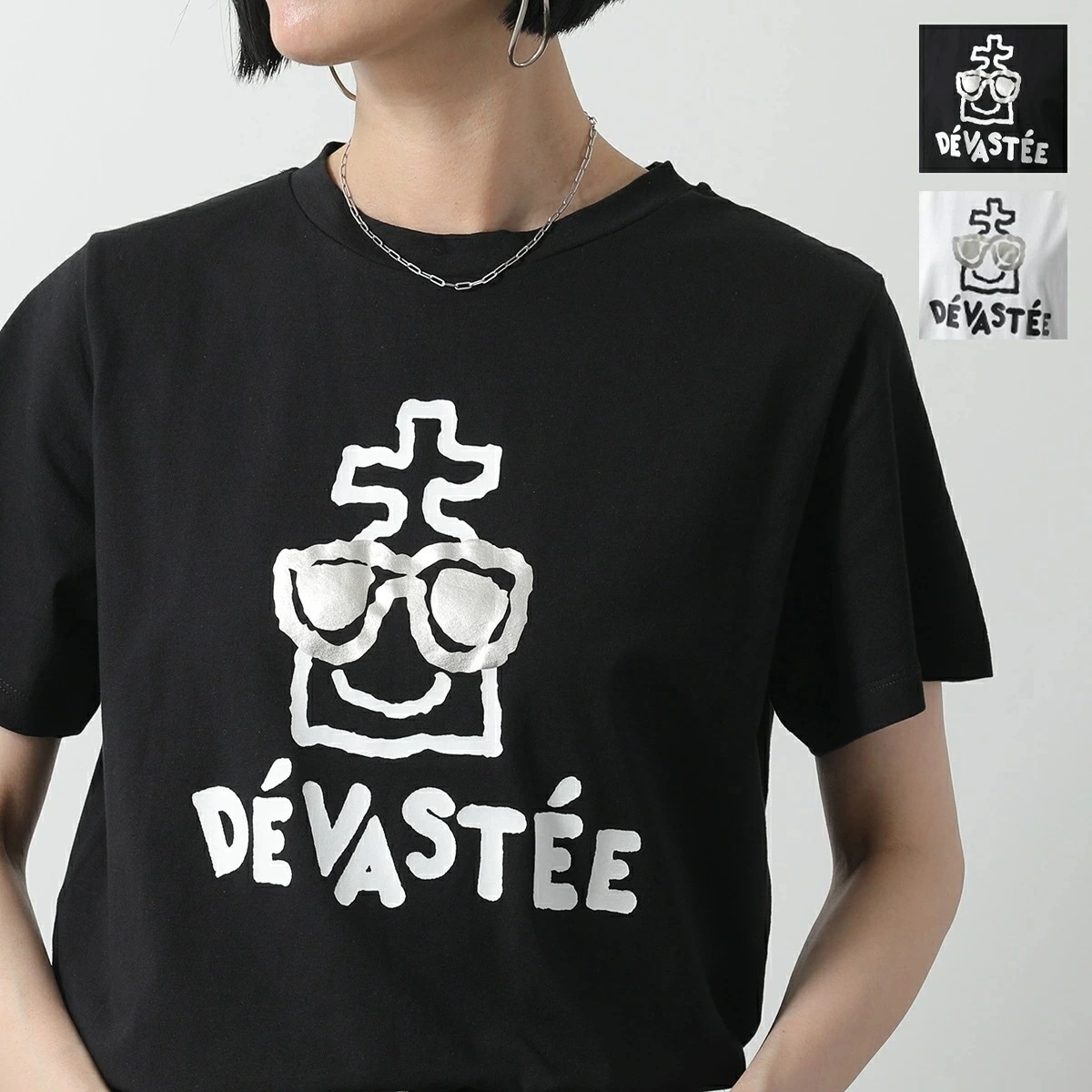DEVASTEE デヴァステ Tシャツ R3SMTP020 レディース 半袖 カットソー ストレッチコットン アイコンロゴプリント クルーネック ロゴT カラー2色 【mega】