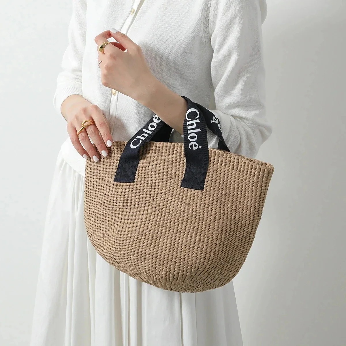 Chloe KIDS クロエ キッズ かごバッグ C20427 レディース ガールズ ハンドバッグ ダブルハンドル ロゴ 鞄 859/NAVY